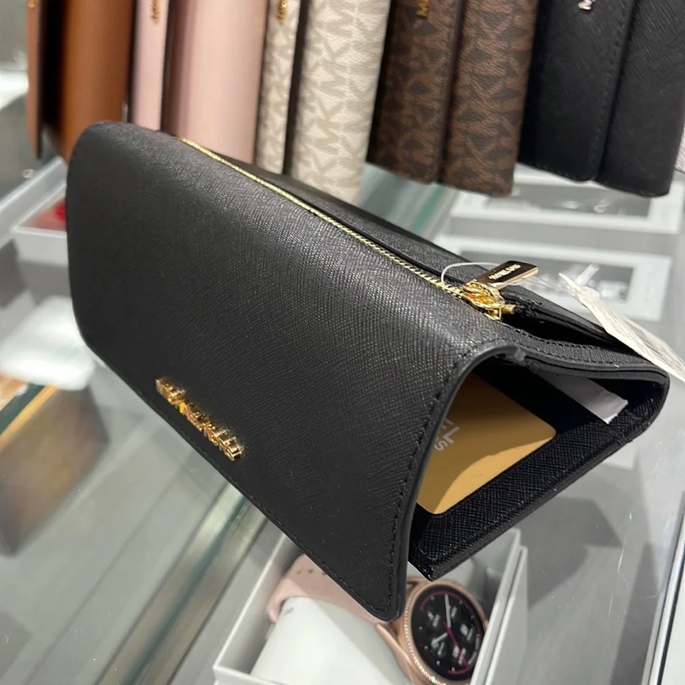 MICHAEL KORS JET SET TRAVEL LARGE TRIFOLD WALLET BLACK COLOR